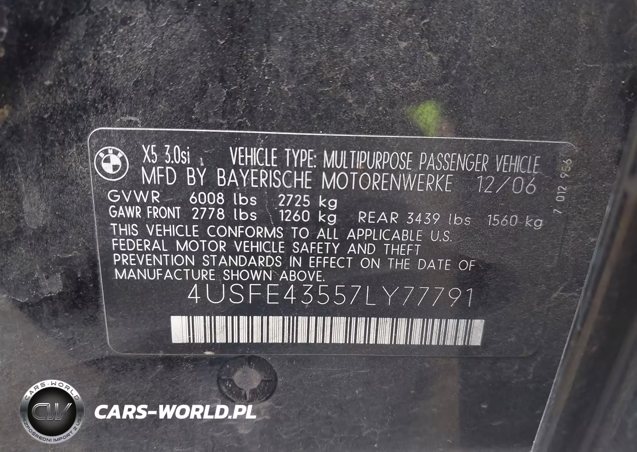 2007 BMW X5 3.0Si VIN:4USFE43557LY77791 - 9