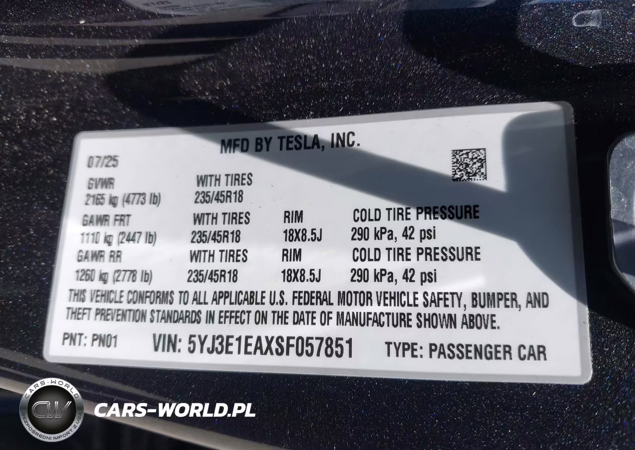 2025 Tesla Model 3 Long Range Rear-Wheel Drive-Standard Rear-Wheel Drive VIN:5YJ3E1EAXSF057851 - 9