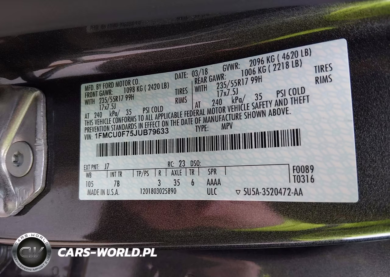 2018 Ford Escape S VIN:1FMCU0F75JUB79633 - 9