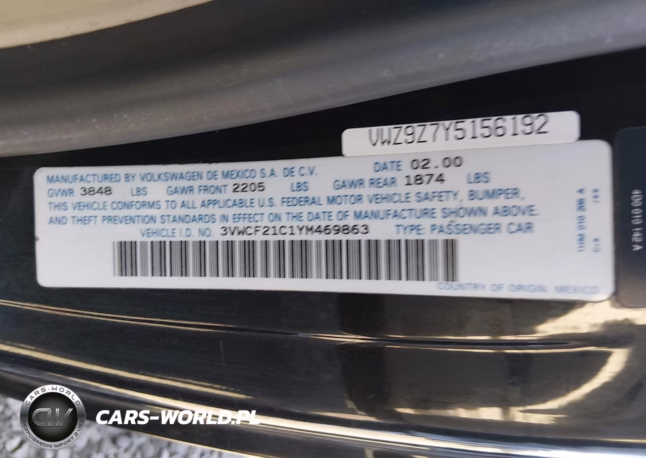 2000 Volkswagen New Beetle Gls Tdi VIN:3VWCF21C1YM469863 - 9
