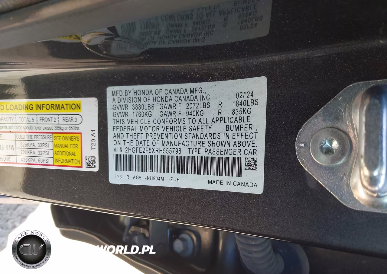 2024 Honda Civic Sport VIN:2HGFE2F5XRH555798 - 9
