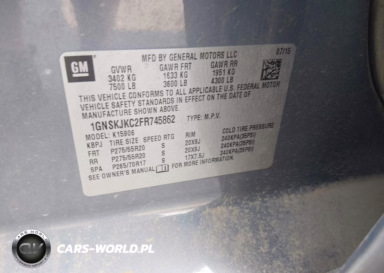 2015 Chevrolet Suburban Lt VIN:1GNSKJKC2FR745862 - 9