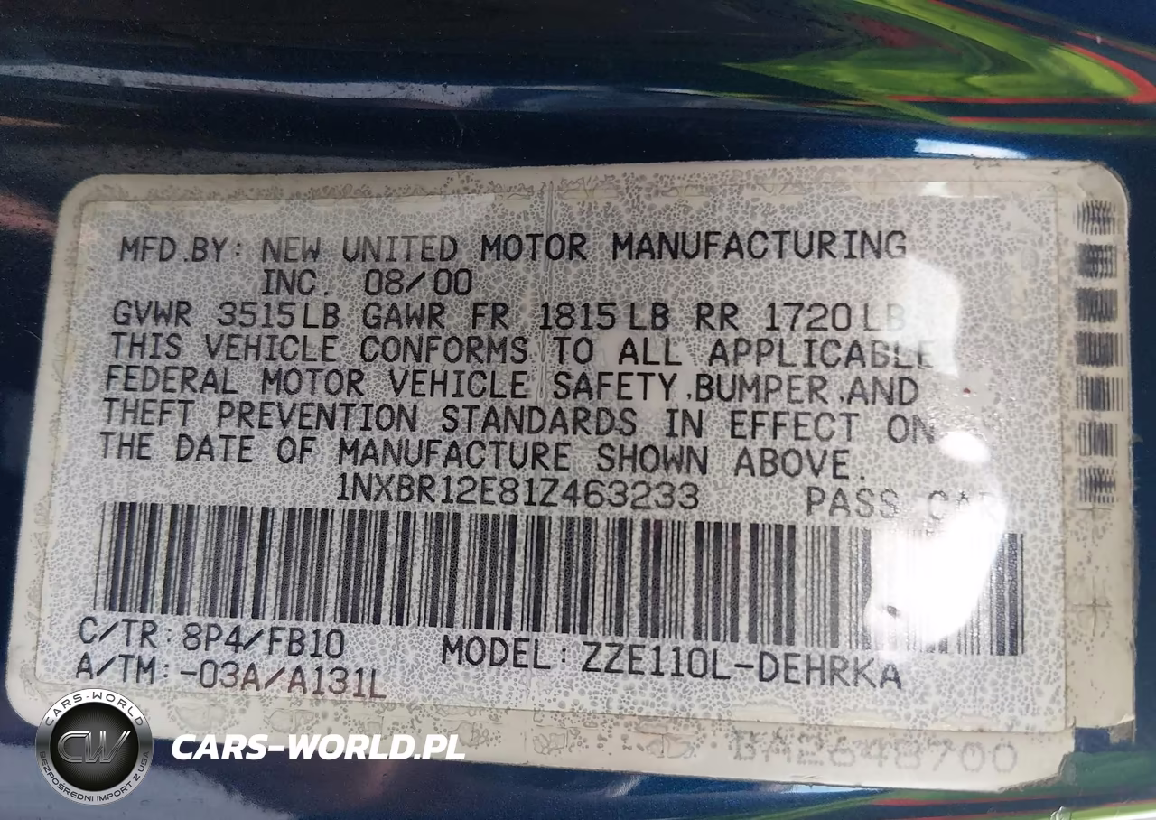 2001 Toyota Corolla Ce VIN:1NXBR12E81Z463233 - 9