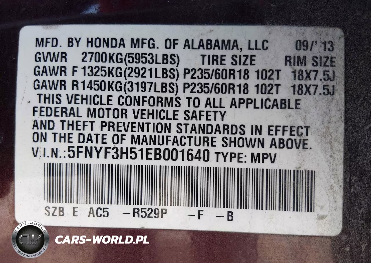 2014 Honda Pilot Ex-L VIN:5FNYF3H51EB001640 - 9