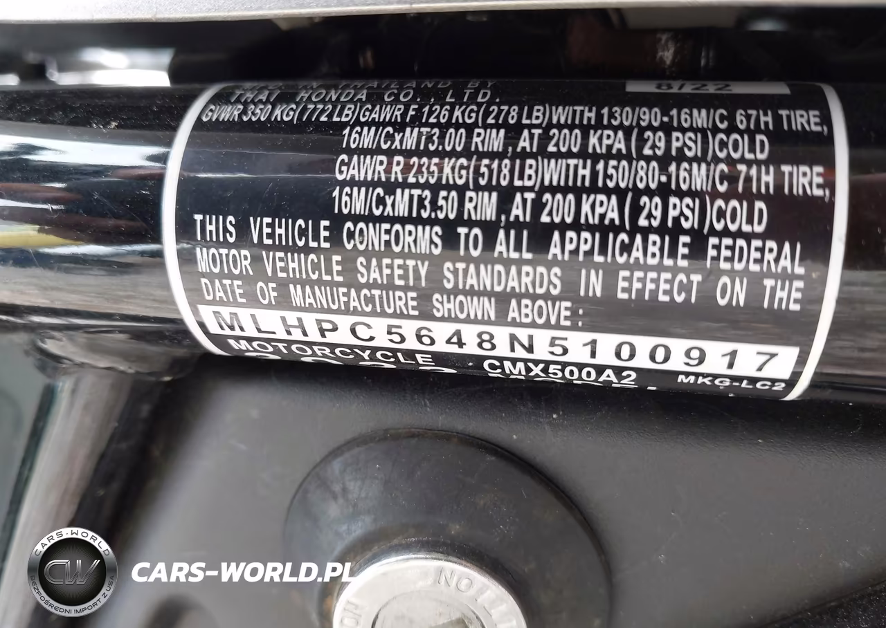2022 Honda Cmx500 A2 VIN:MLHPC5648N5100917 - 10