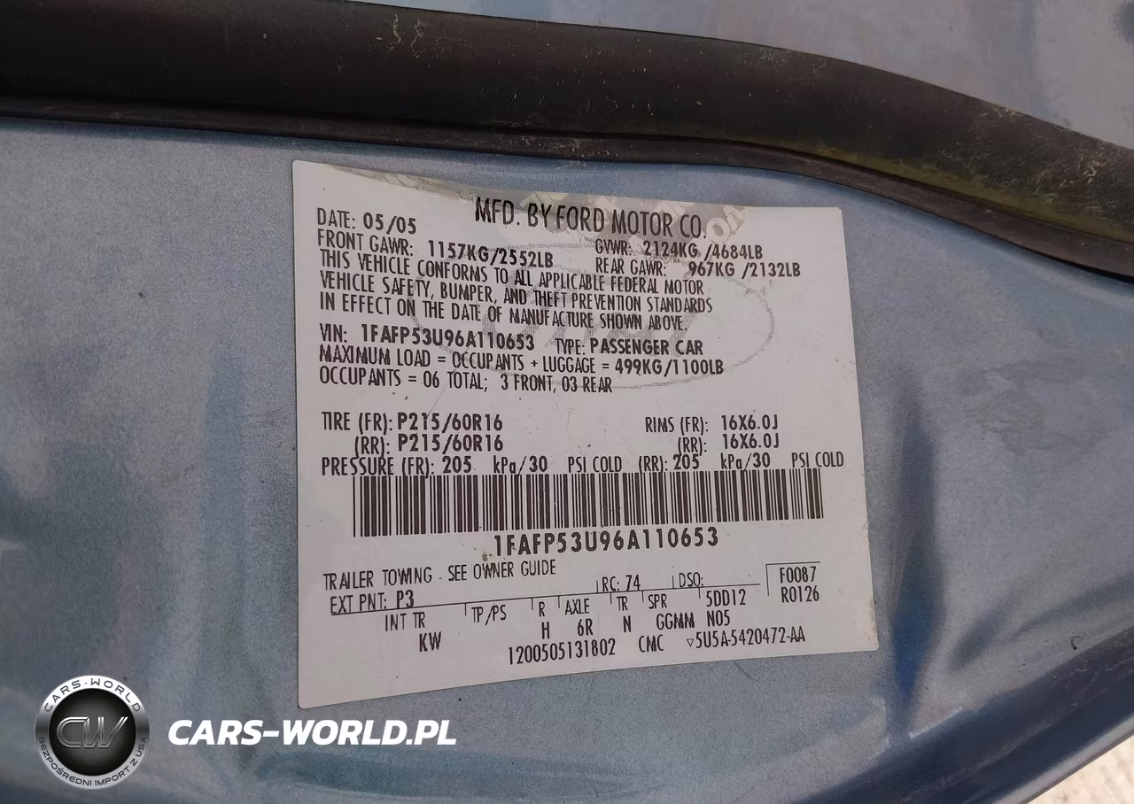 2006 Ford Taurus Se VIN:1FAFP53U96A110653 - 9