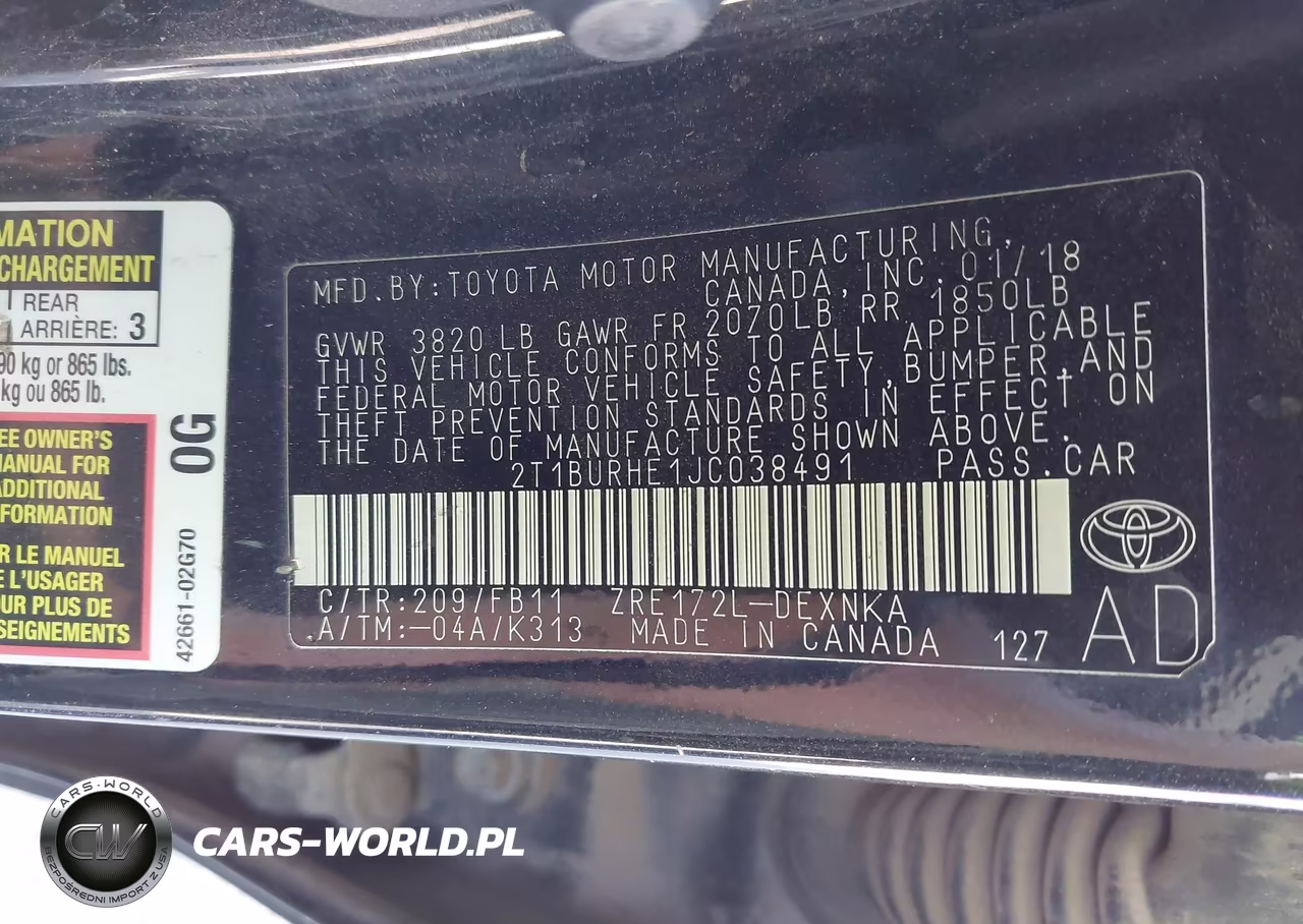 2018 Toyota Corolla Le VIN:2T1BURHE1JC038491 - 9
