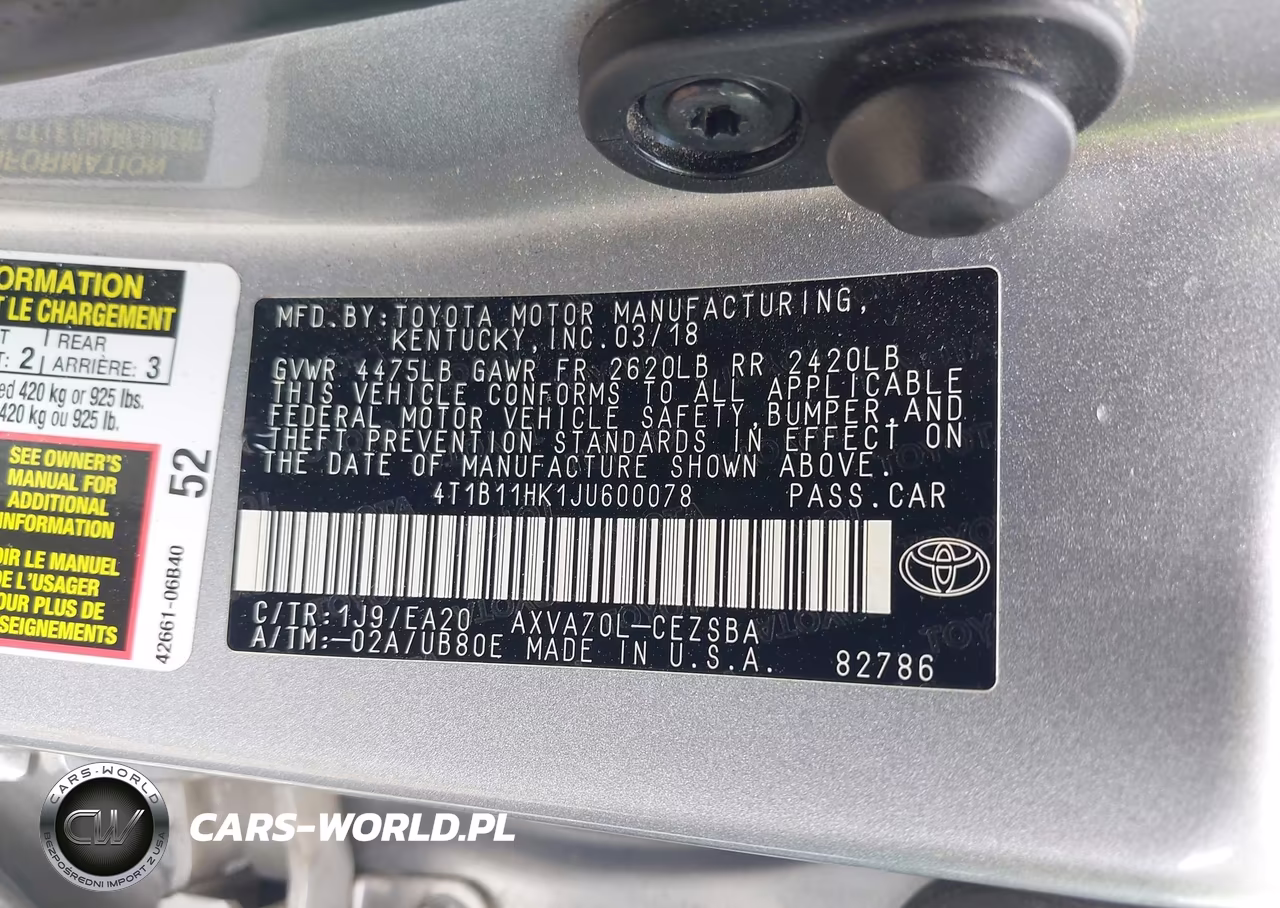 2018 Toyota Camry Se VIN:4T1B11HK1JU600078 - 9