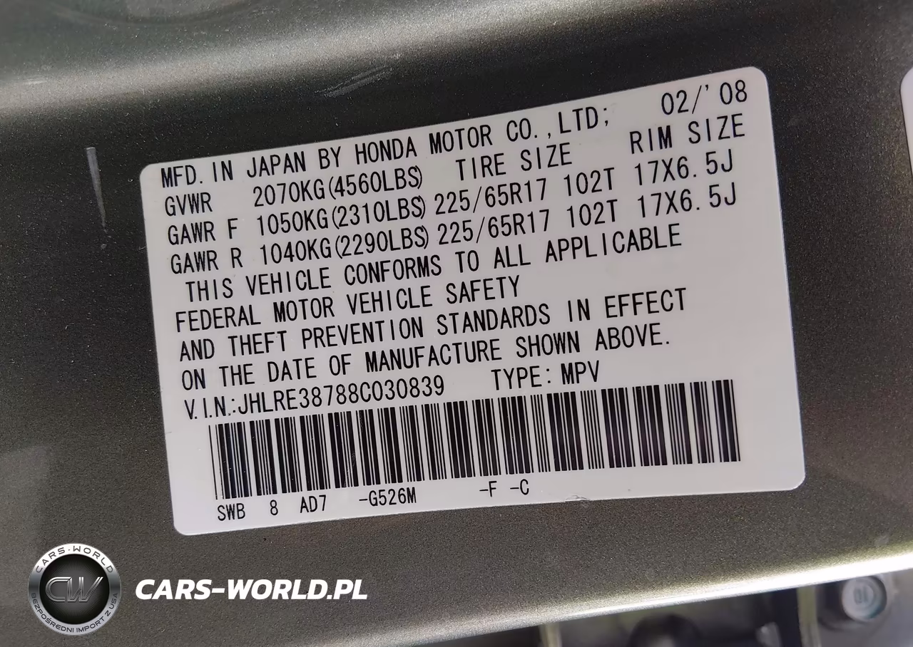 2008 Honda Cr-V Ex-L VIN:JHLRE38788C030839 - 9