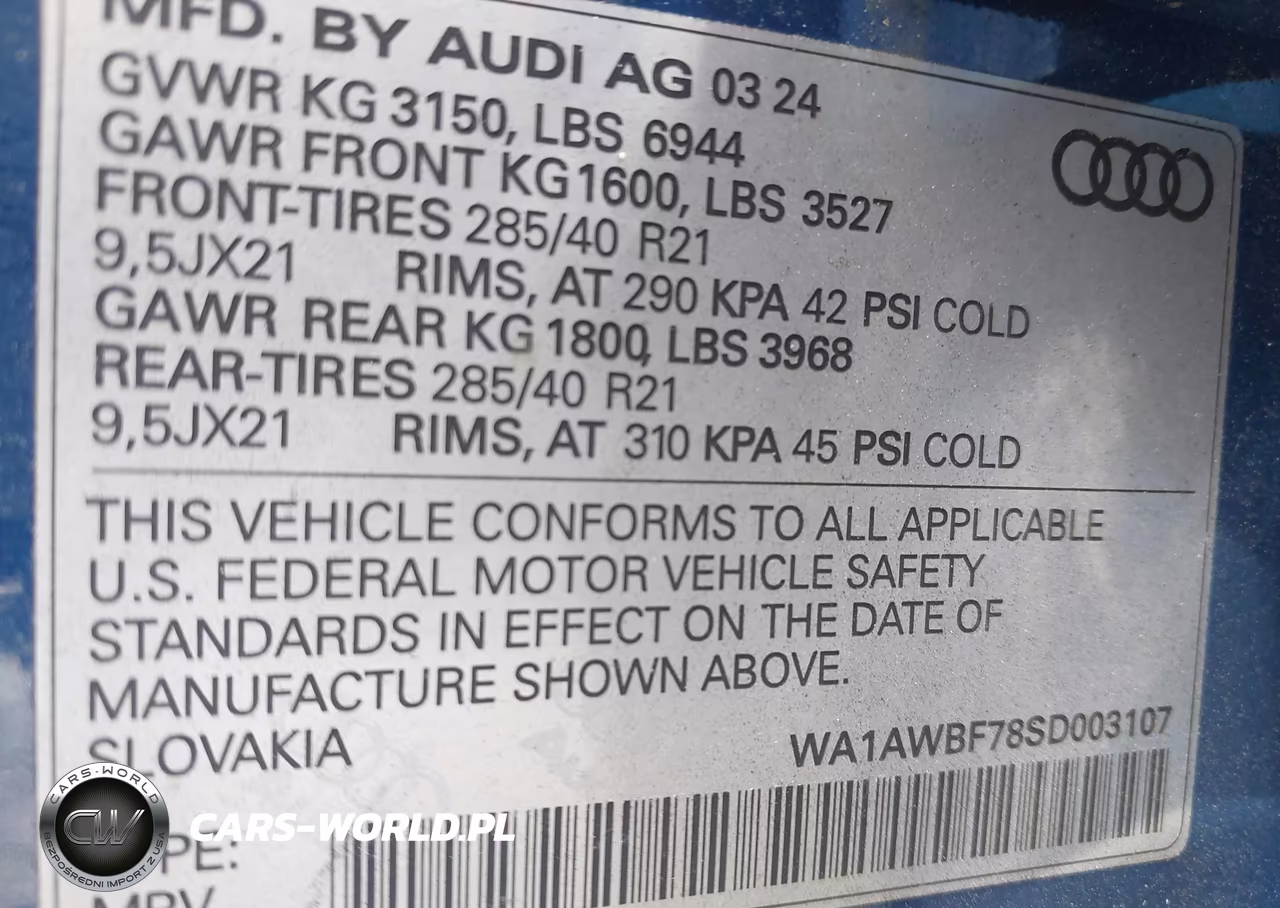 2025 Audi Sq7 Premium Plus Tfsi Quattro Tiptronic VIN:WA1AWBF78SD003107 - 9