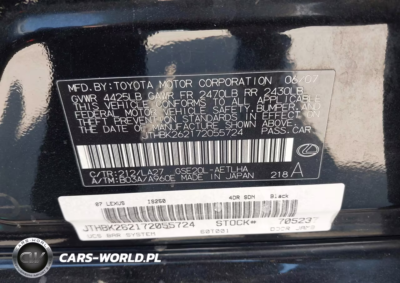 2007 Lexus Is 250 VIN:JTHBK262172055724 - 9