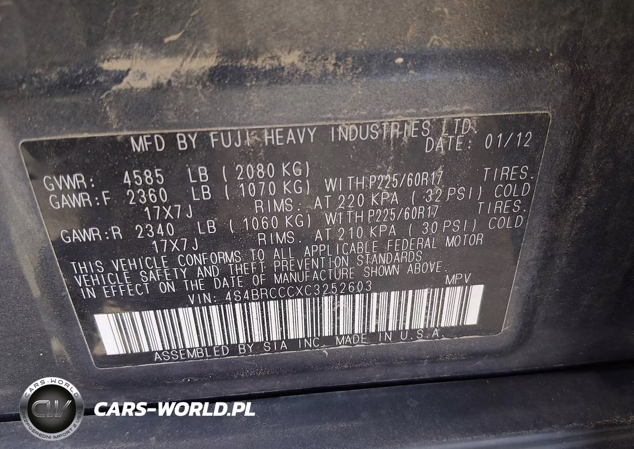 2012 Subaru Outback 2.5I Premium VIN:4S4BRCCCXC3252603 - 9