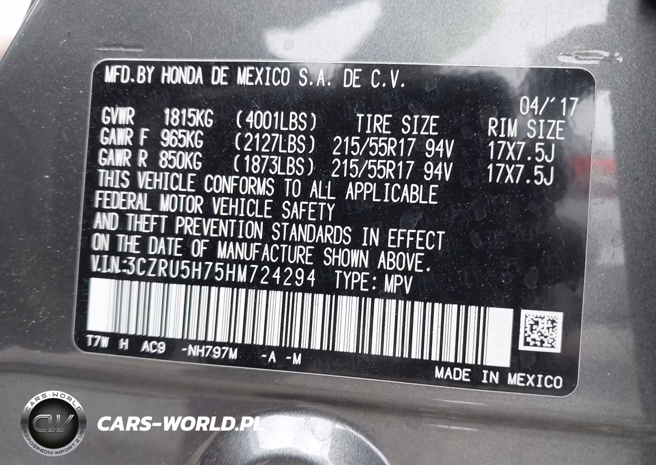 2017 Honda Hr-V Ex-L VIN:3CZRU5H75HM724294 - 9