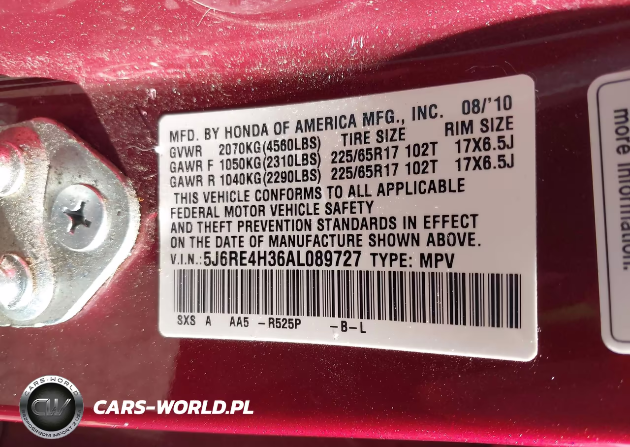 2010 Honda Cr-V Lx VIN:5J6RE4H36AL089727 - 9