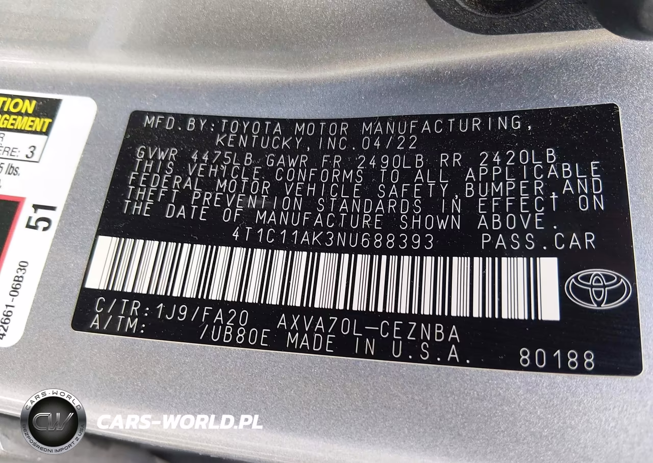 2022 Toyota Camry Le VIN:4T1C11AK3NU688393 - 9