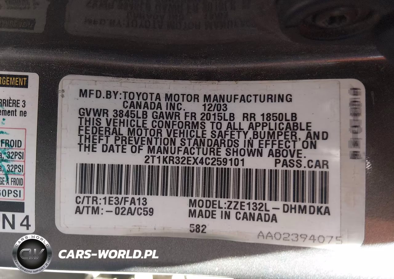 2004 Toyota Matrix Standard VIN:2T1KR32EX4C259101 - 9