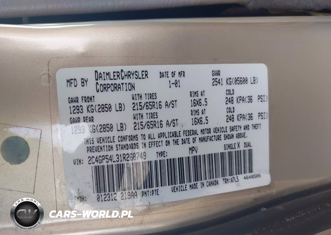 2001 Chrysler Town & Country Lxi VIN:2C4GP54L31R260749 - 9