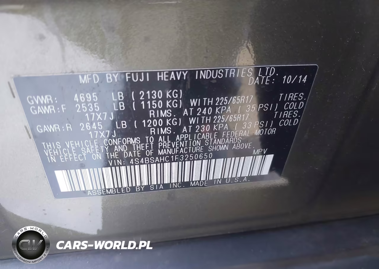 2015 Subaru Outback 2.5I Premium VIN:4S4BSAHC1F3250650 - 9