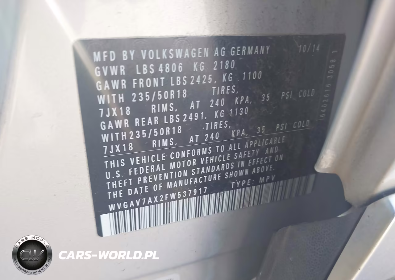 2015 Volkswagen Tiguan Sel VIN:WVGAV7AX2FW537917 - 9