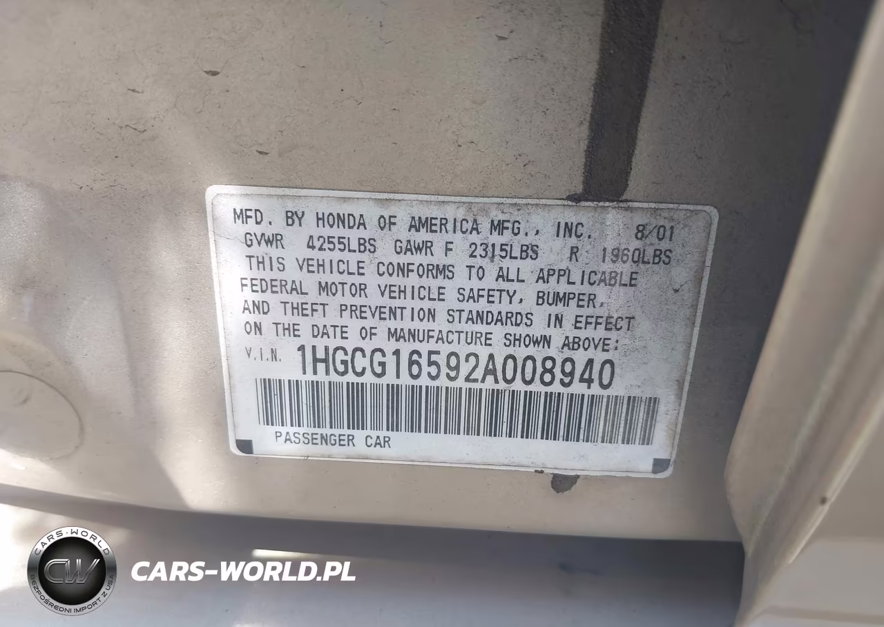 2002 Honda Accord 3.0 Ex VIN:1HGCG16592A008940 - 9