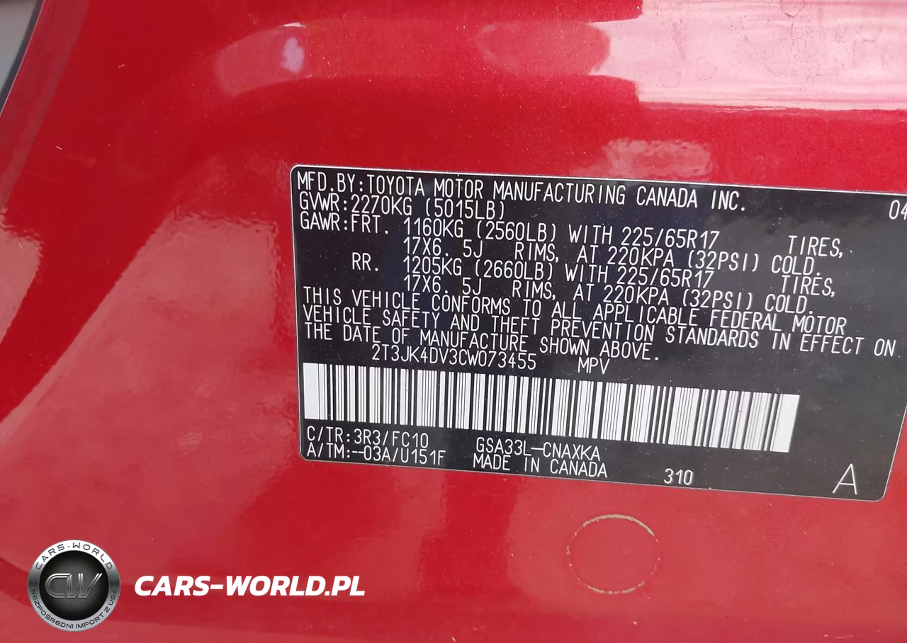2012 Toyota Rav4 Base V6 VIN:2T3JK4DV3CW073455 - 9