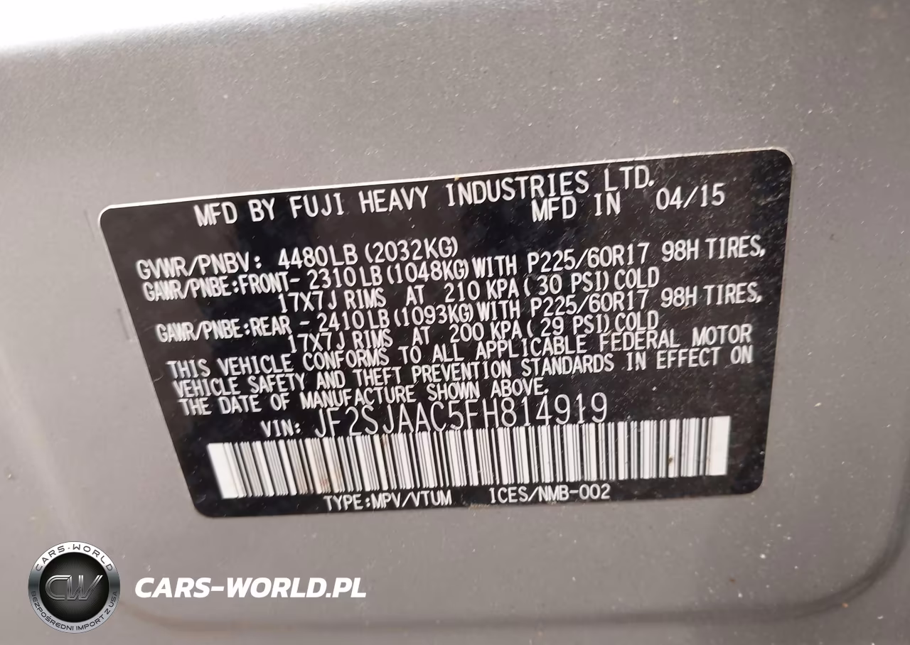 2015 Subaru Forester 2.5I VIN:JF2SJAAC5FH814919 - 9