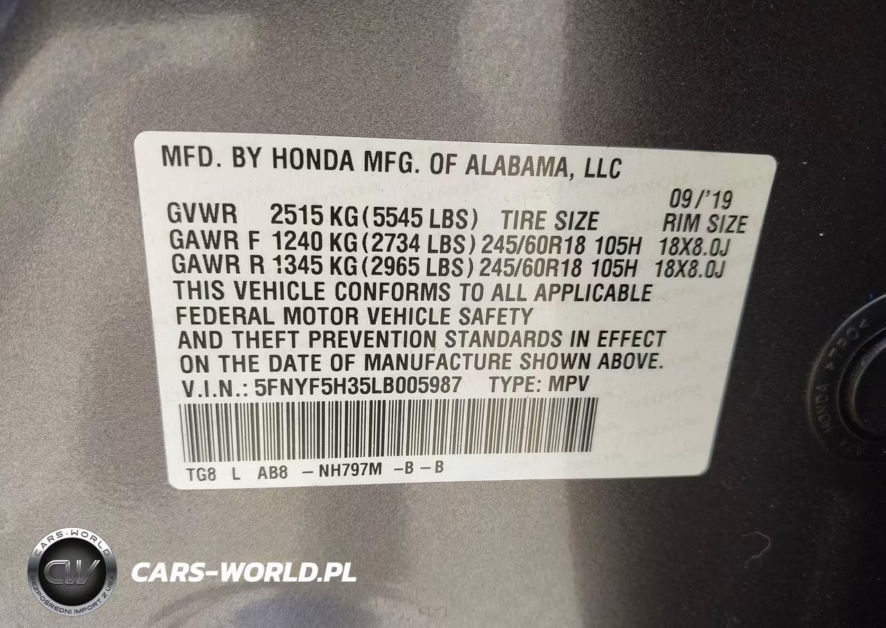 2020 Honda Pilot 2Wd Ex VIN:5FNYF5H35LB005987 - 9