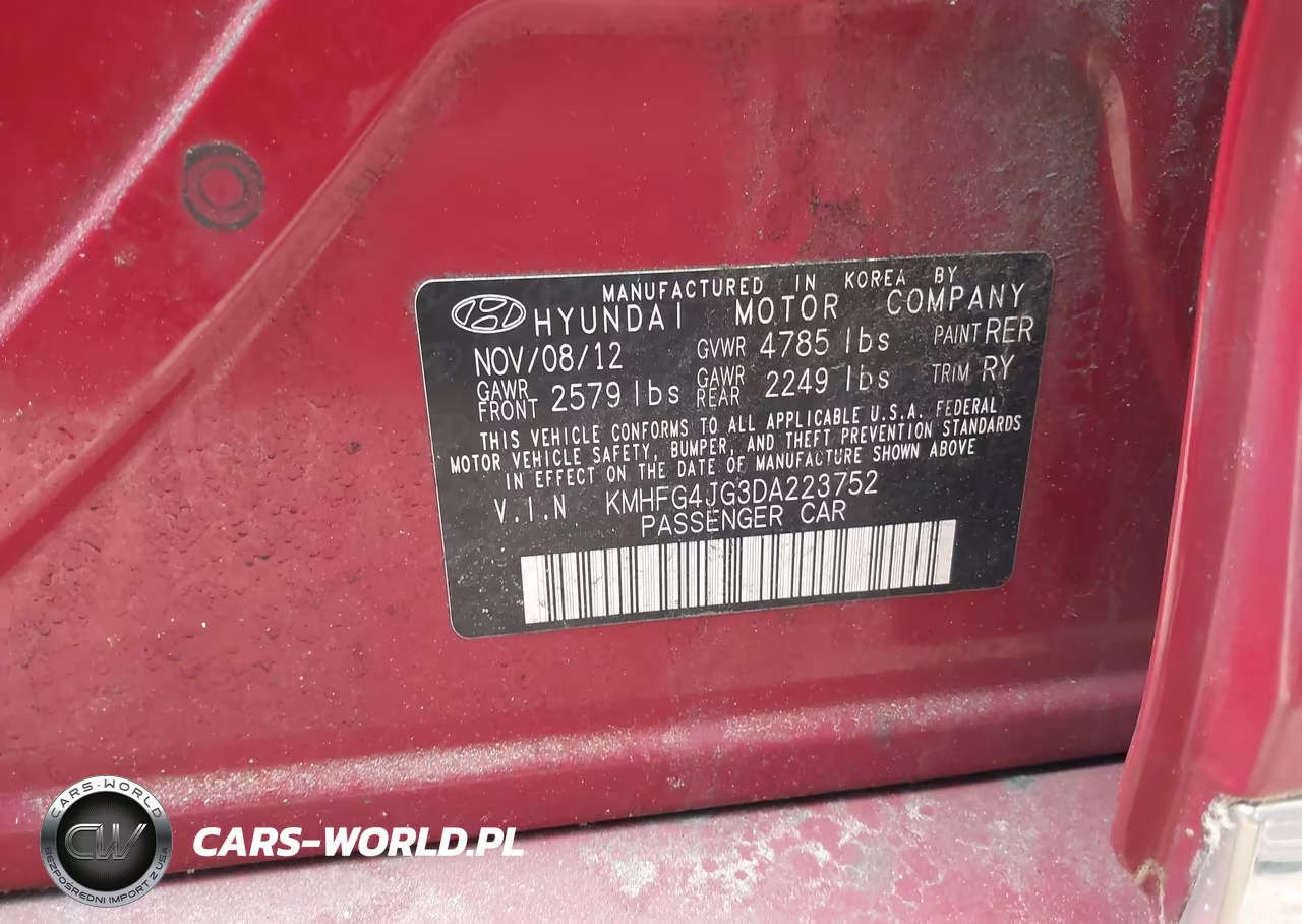 2013 Hyundai Azera VIN:KMHFG4JG3DA223752 - 9