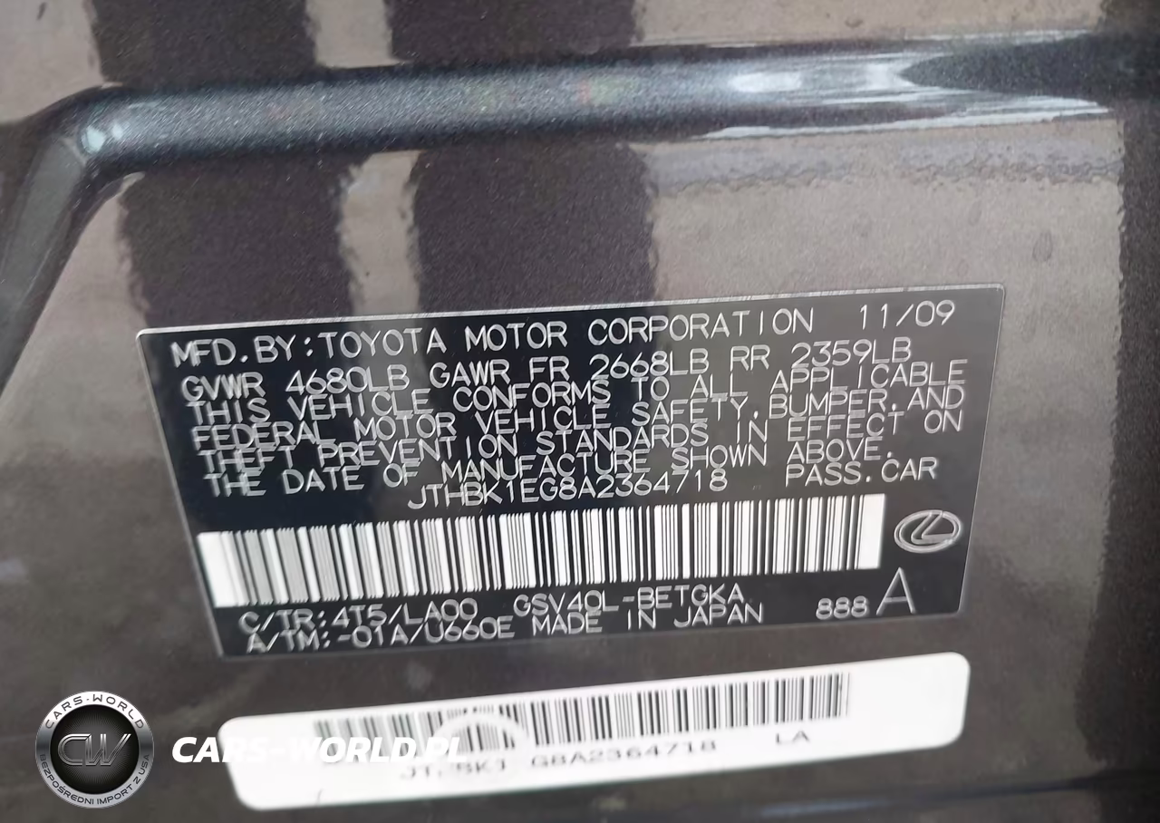 2010 Lexus Es 350 VIN:JTHBK1EG8A2364718 - 9