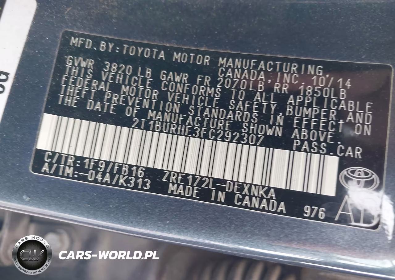 2015 Toyota Corolla Le VIN:2T1BURHE3FC292307 - 9