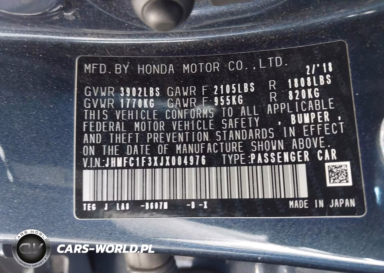 2018 Honda Civic Ex-T VIN:JHMFC1F3XJX004976 - 9