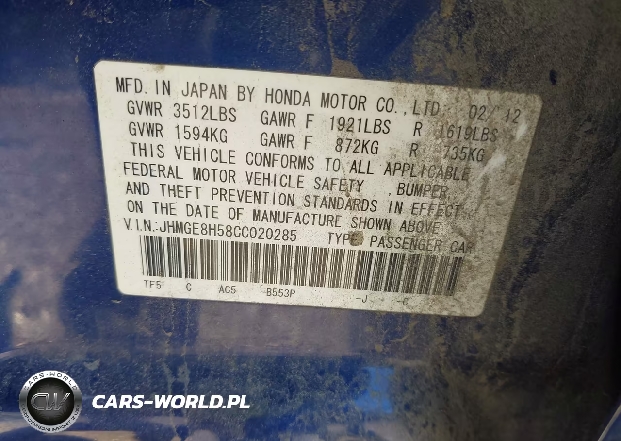 2012 Honda Fit Sport VIN:JHMGE8H58CC020285 - 9