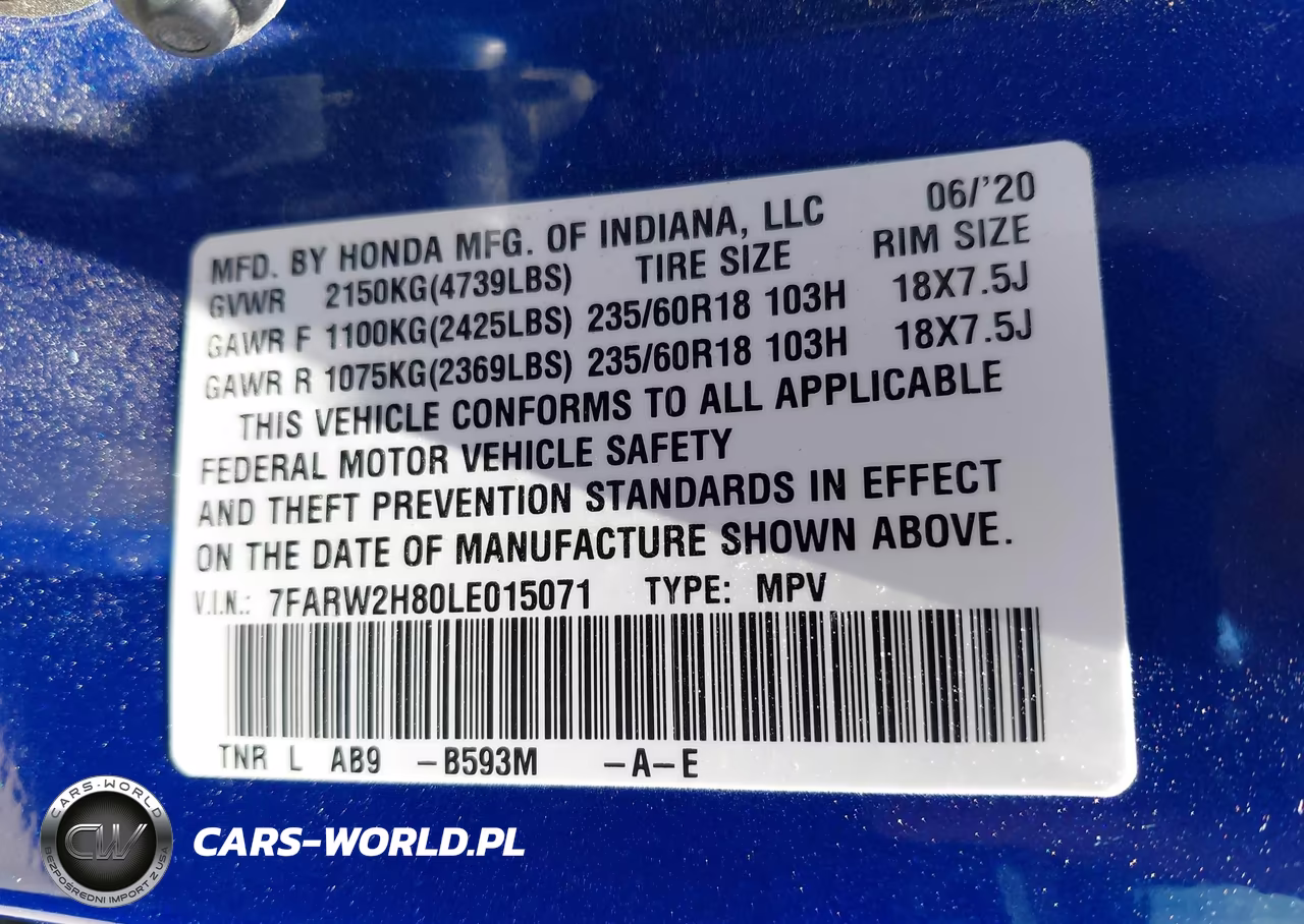 2020 Honda Cr-V Awd Ex-L VIN:7FARW2H80LE015071 - 9