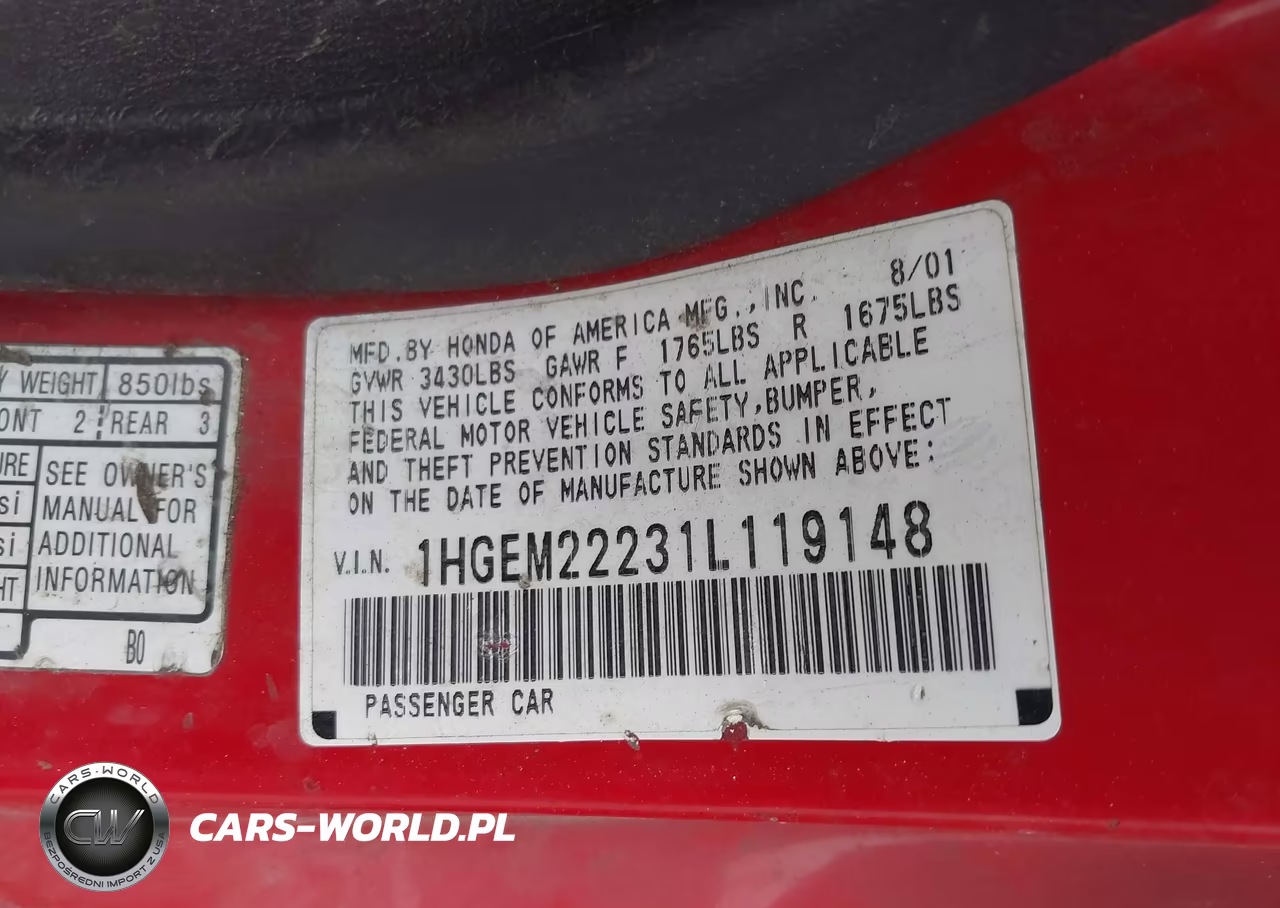 2001 Honda Civic Dx VIN:1HGEM22231L119148 - 9