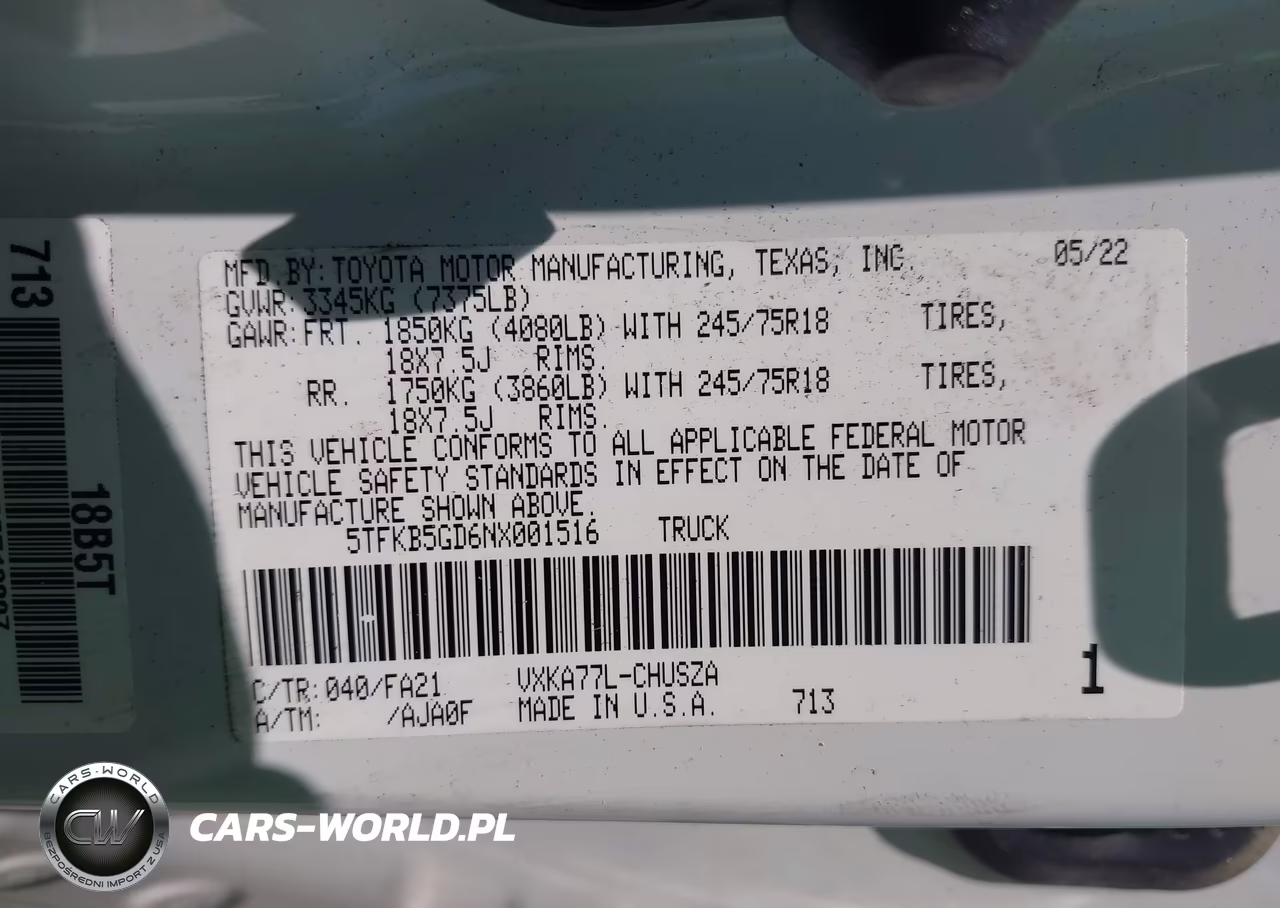 2022 Toyota Tundra Sr VIN:5TFKB5GD6NX001516 - 9