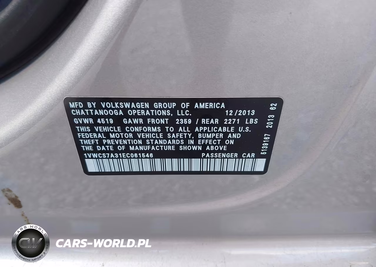 2014 Volkswagen Passat 1.8T Sel Premium VIN:1VWCS7A31EC061546 - 9