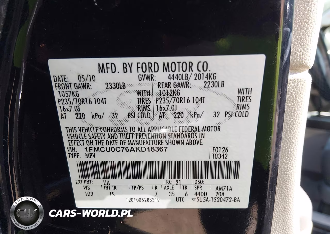 2010 Ford Escape Xls VIN:1FMCU0C76AKD16367 - 9