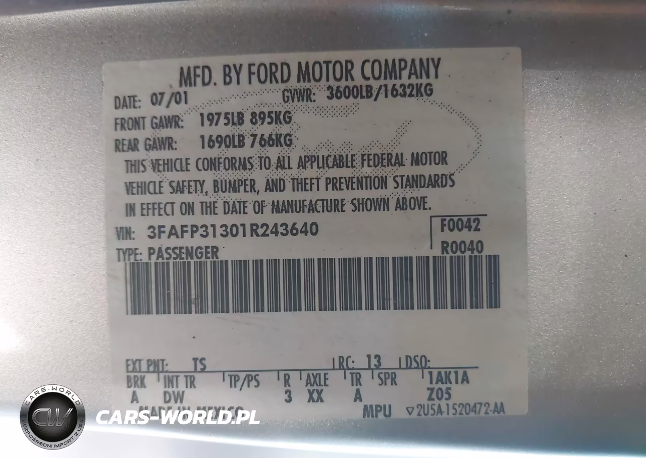 2001 Ford Focus Zx3 VIN:3FAFP31301R243640 - 9