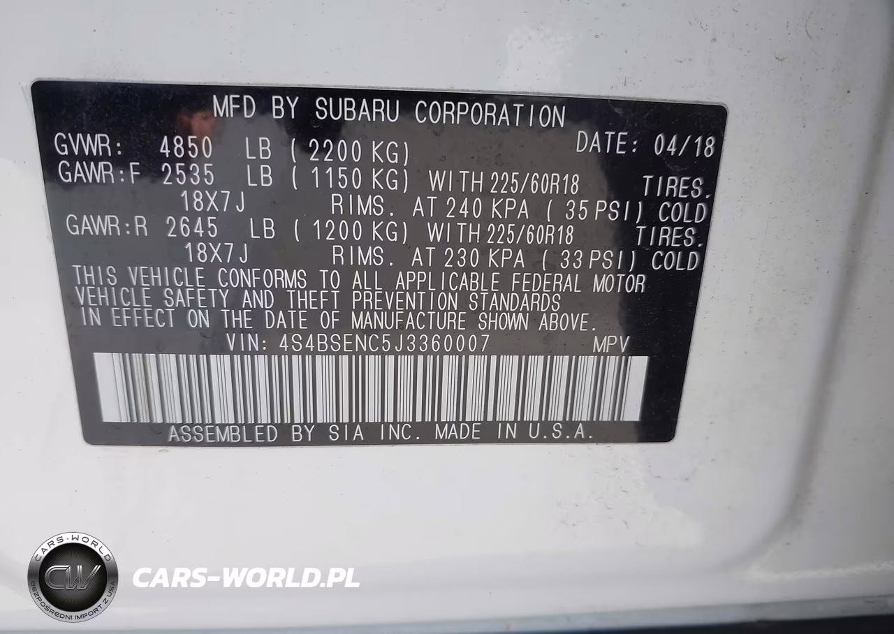2018 Subaru Outback 3.6R Limited VIN:4S4BSENC5J3360007 - 9