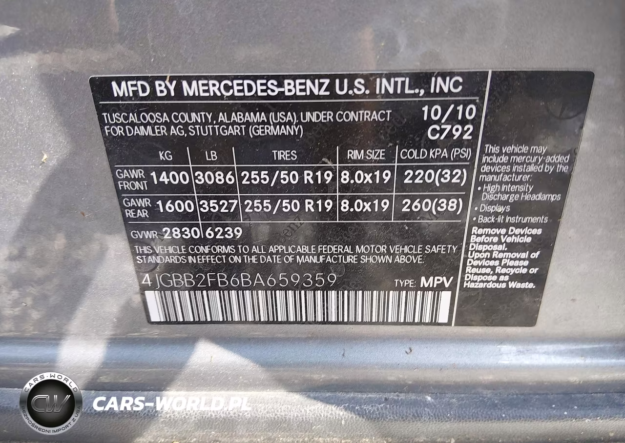 2011 Mercedes-Benz Ml 350 Bluetec 4Matic VIN:4JGBB2FB6BA659359 - 9