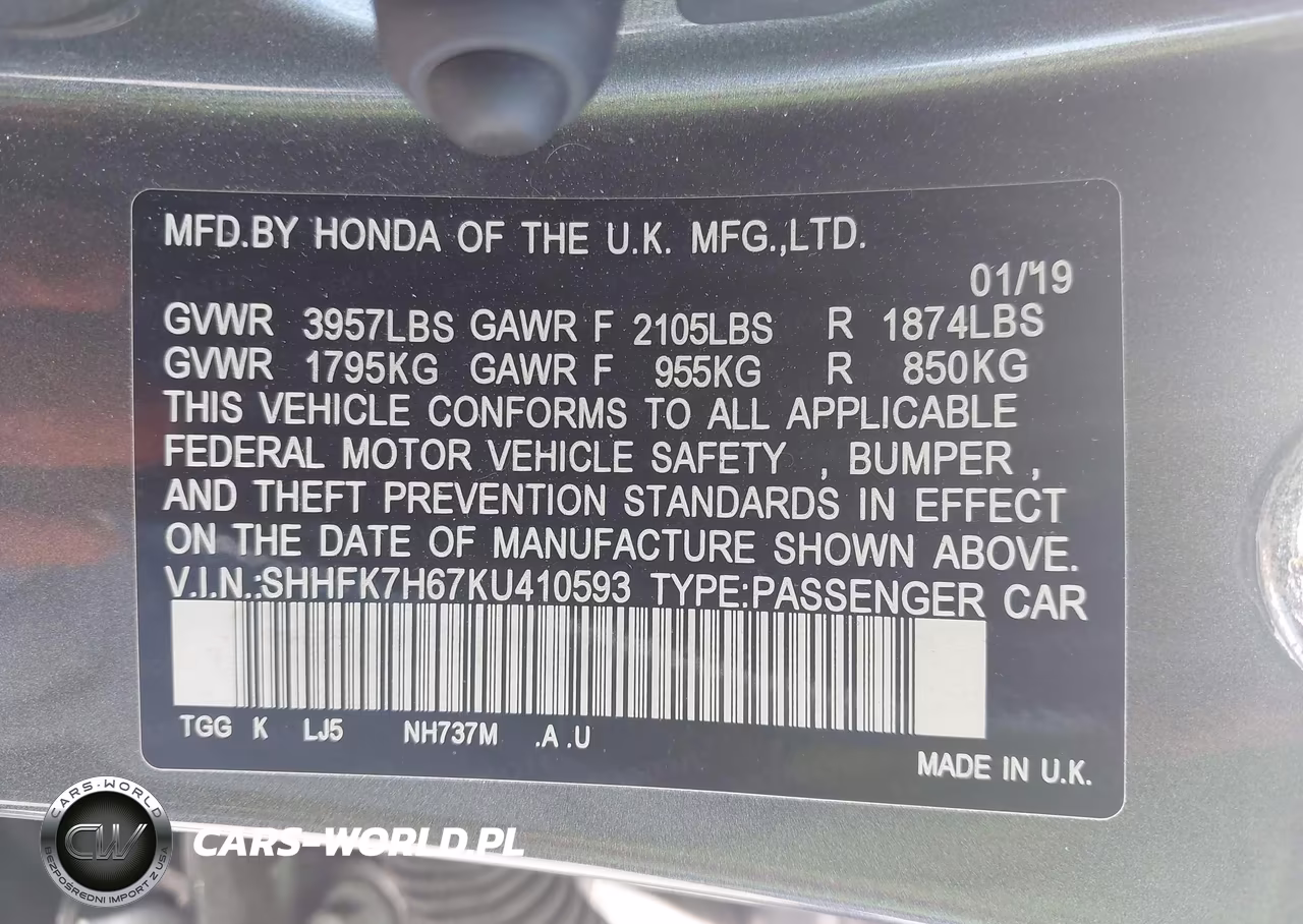 2019 Honda Civic Ex VIN:SHHFK7H67KU410593 - 9