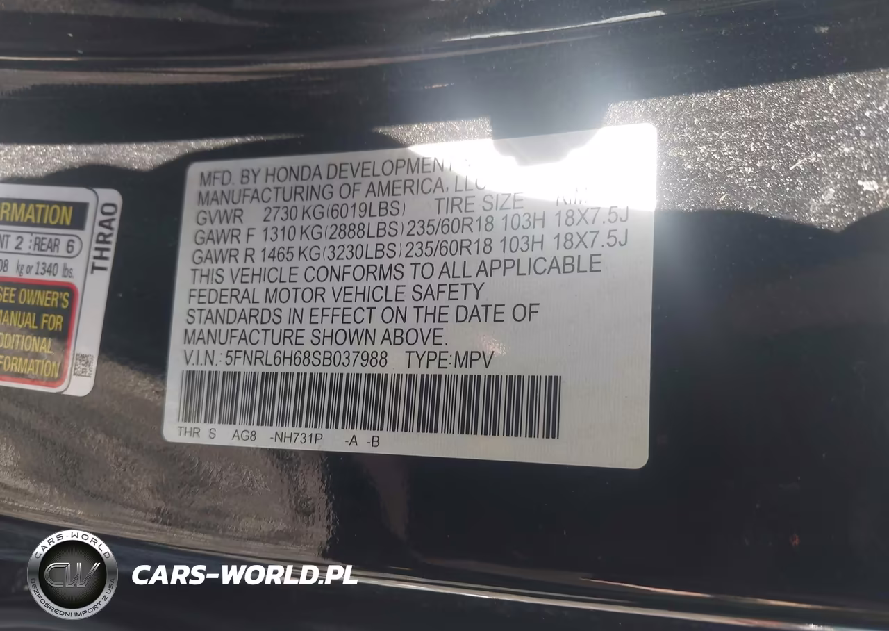 2025 Honda Odyssey Ex-L VIN:5FNRL6H68SB037988 - 9