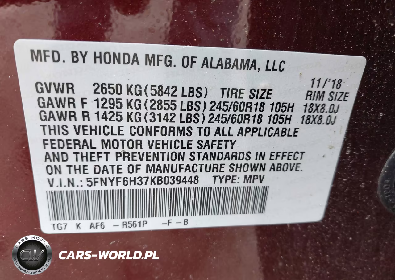 2019 Honda Pilot Ex VIN:5FNYF6H37KB039448 - 9