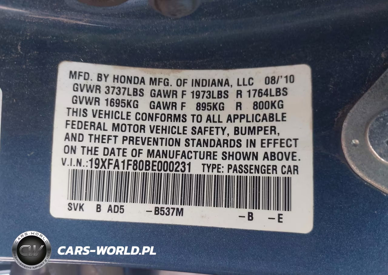 2011 Honda Civic Ex VIN:19XFA1F80BE000231 - 9