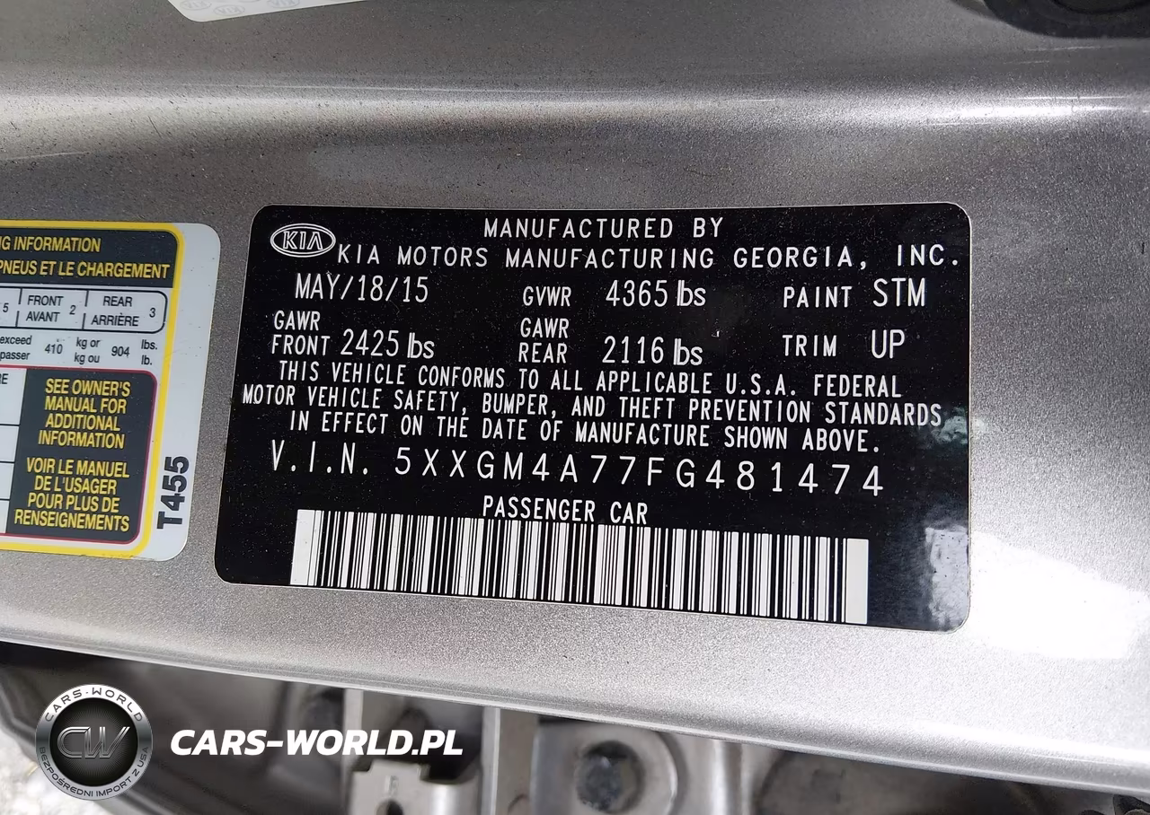 2015 Kia Optima Lx VIN:5XXGM4A77FG481474 - 9