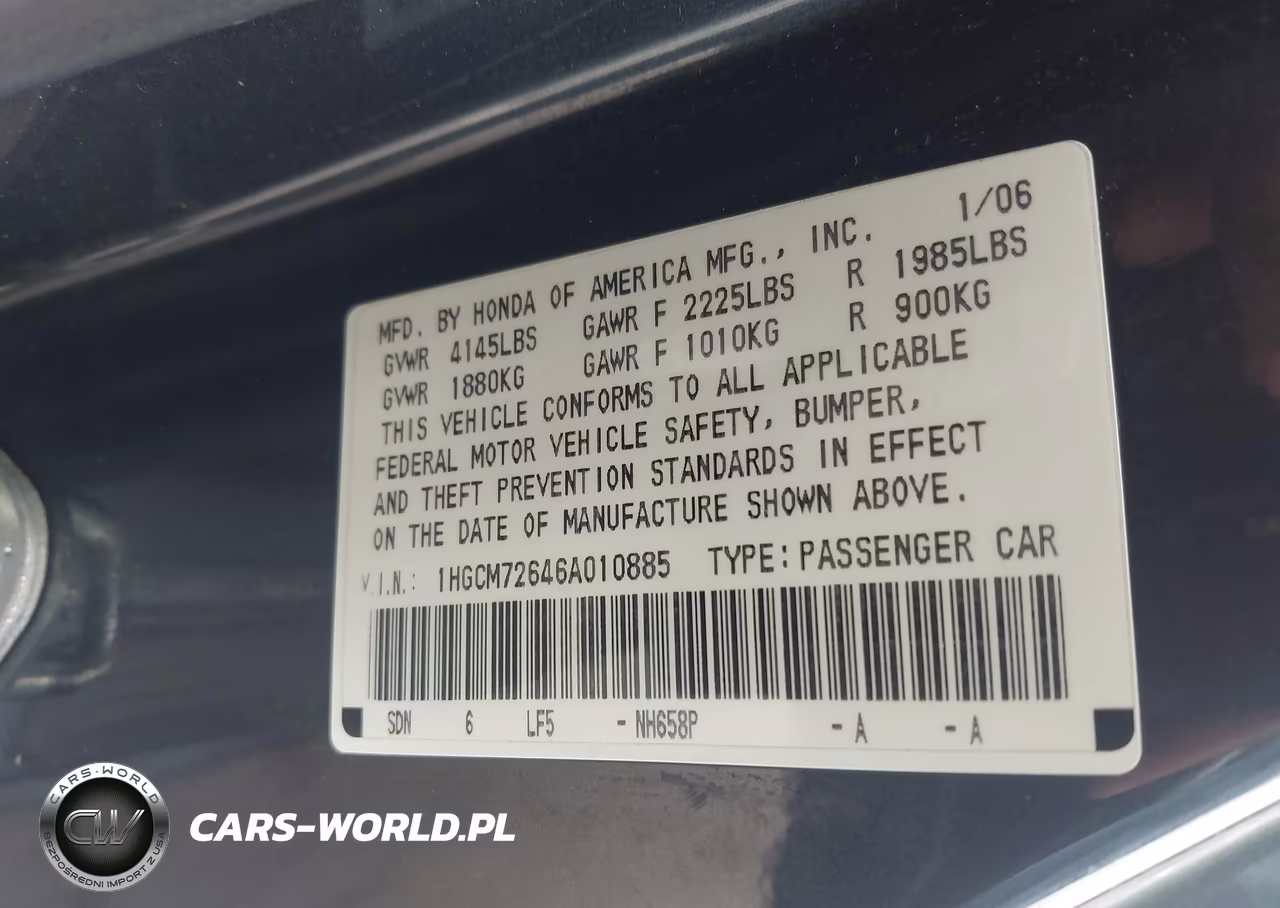2006 Honda Accord 2.4 Ex VIN:1HGCM72646A010885 - 9