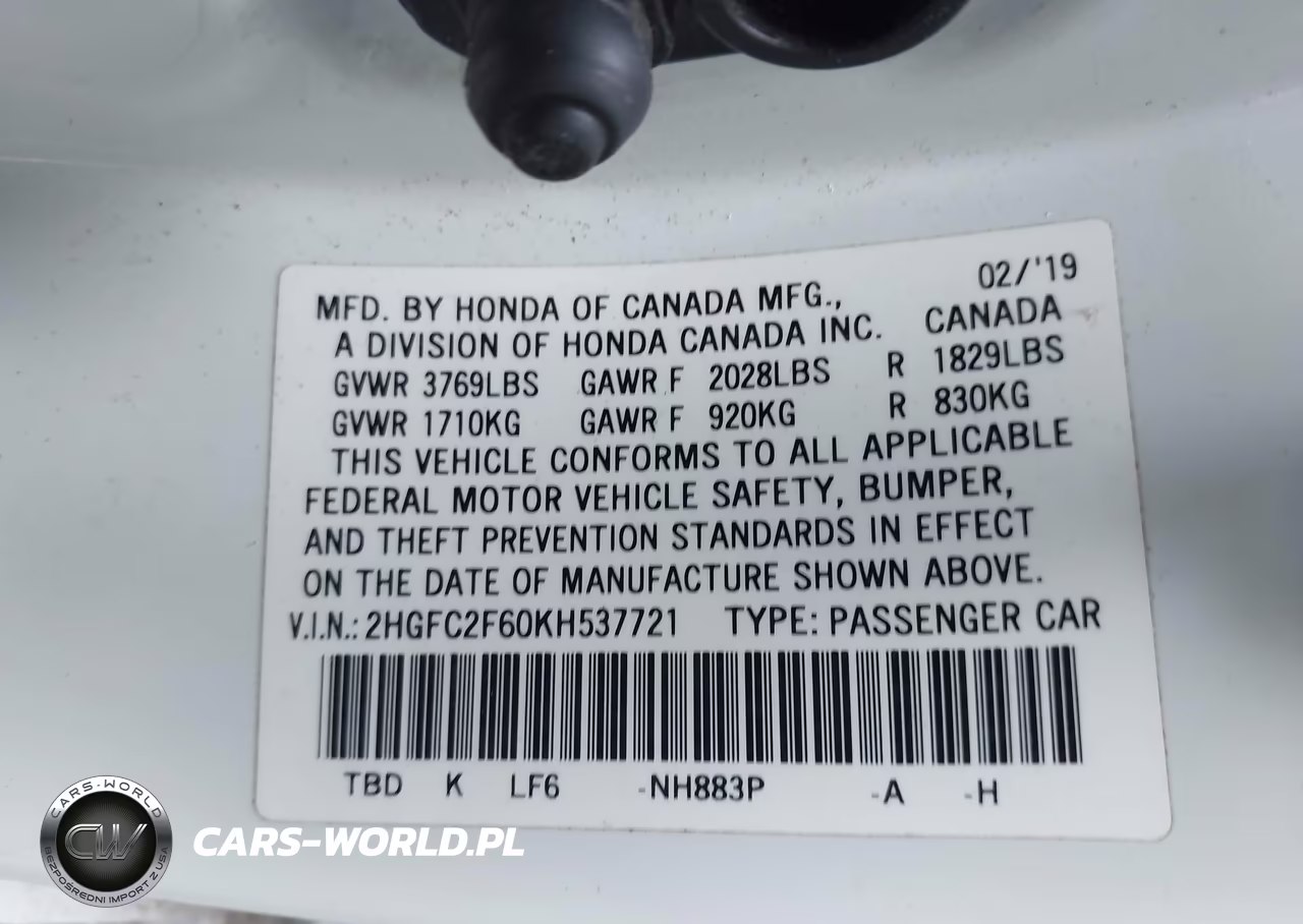 2019 Honda Civic Lx VIN:2HGFC2F60KH537721 - 9