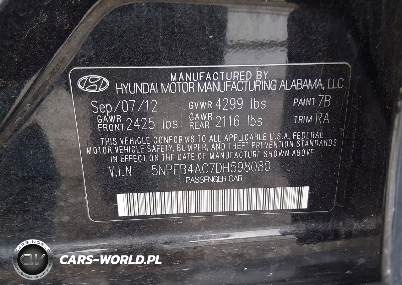 2013 Hyundai Sonata Gls VIN:5NPEB4AC7DH598080 - 9