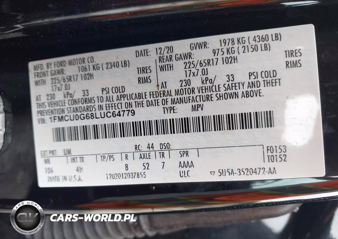 2020 Ford Escape Se VIN:1FMCU0G68LUC64779 - 9