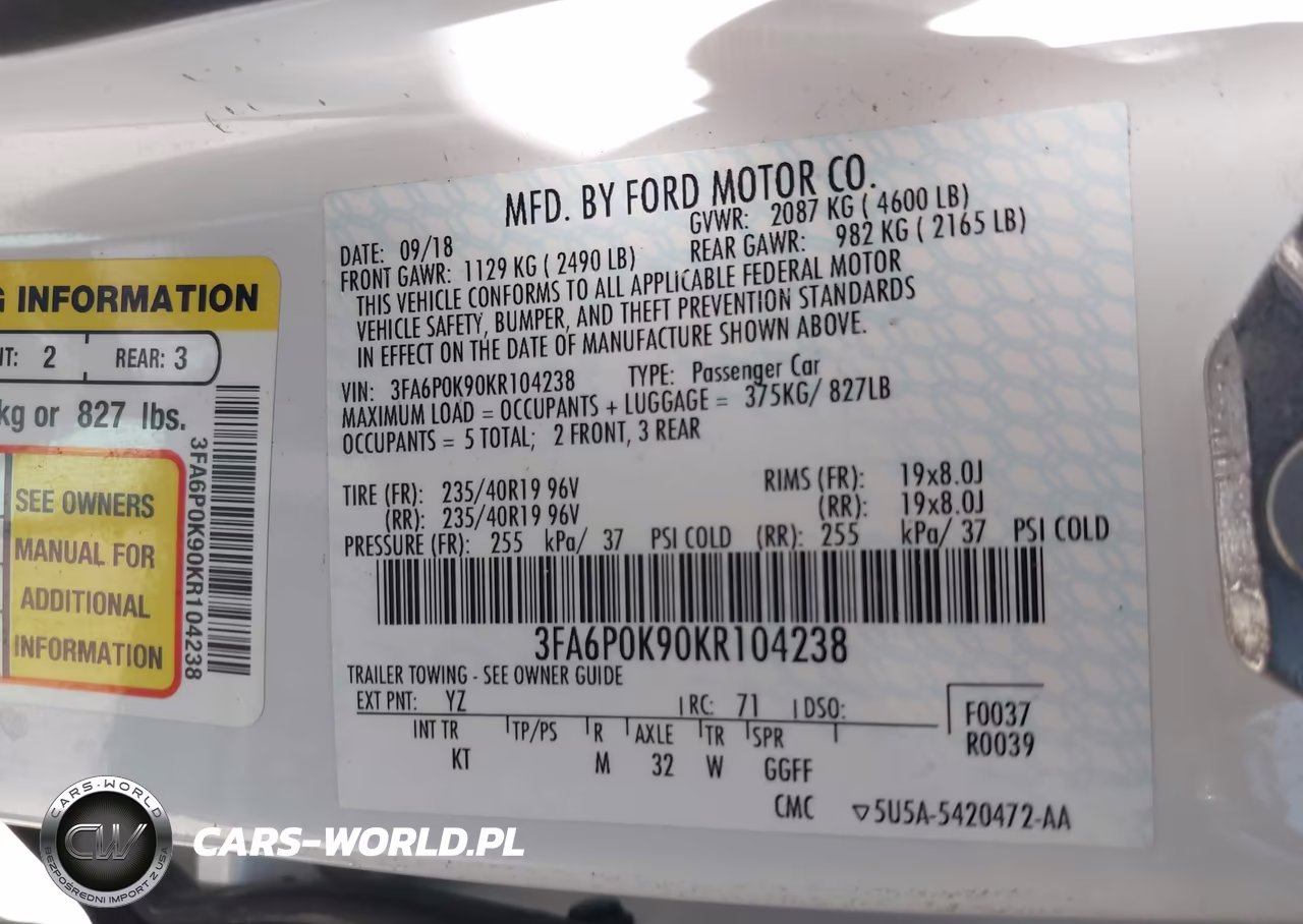 2019 Ford Fusion Titanium VIN:3FA6P0K90KR104238 - 9